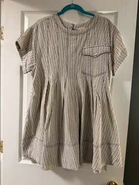 Pilcro Cream Top with Navy Pinstripes